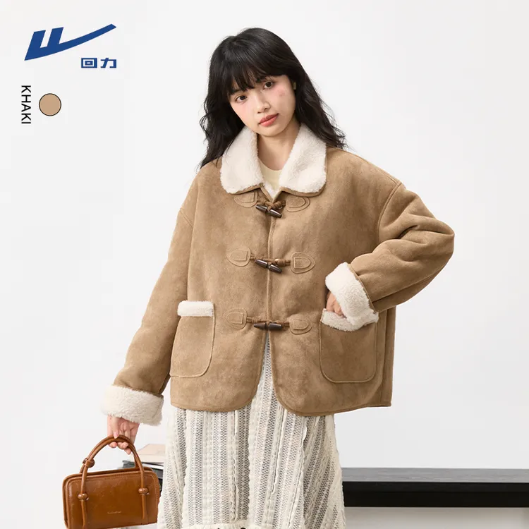 回力麂皮加绒外套女2025新款爆款秋冬季韩版高级感翻领机车服上衣