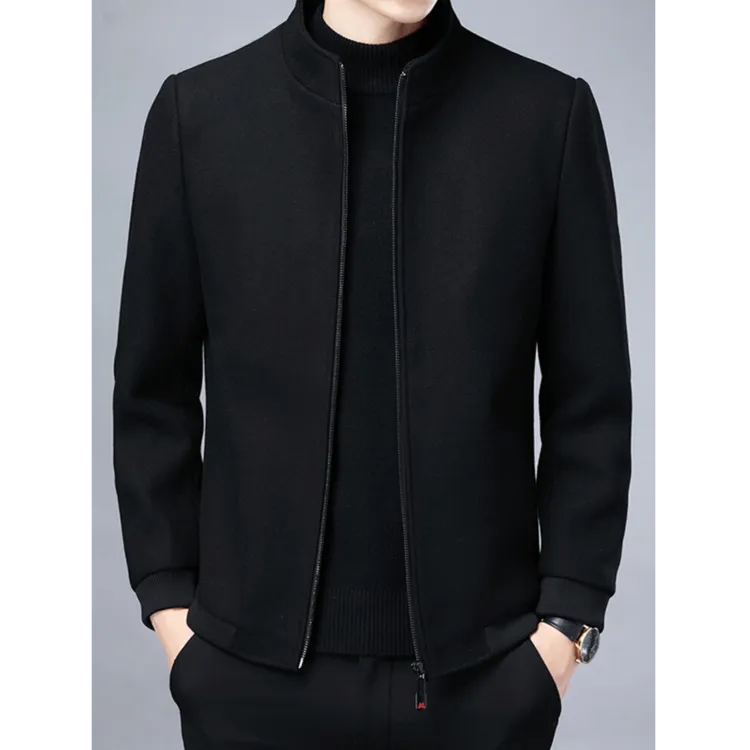 赫柏纪逸羊毛呢外套男士秋冬新款商务休闲时尚立领呢子行政夹克