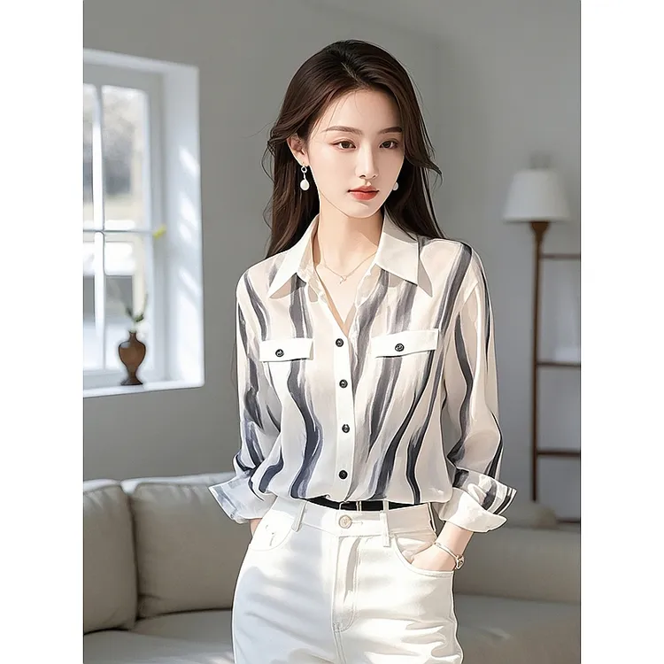 今年流行的爆款春季法式超好看独特漂亮白色长袖女士衬衫内搭上衣
