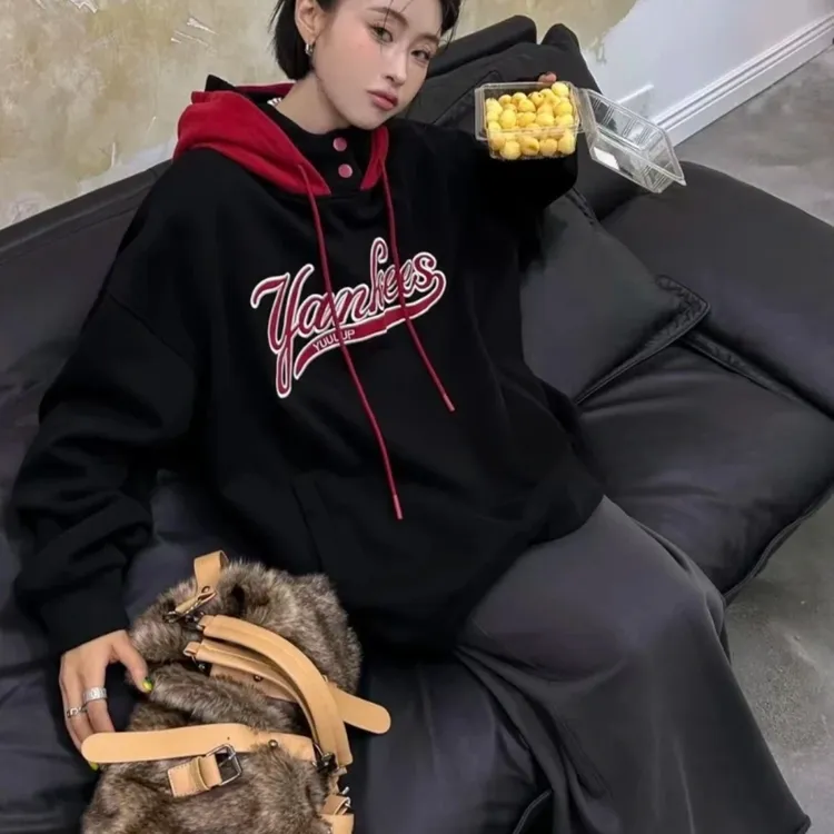 卡卡推荐·连帽中长款女长袖卫衣休闲春款韩版百搭宽松99020