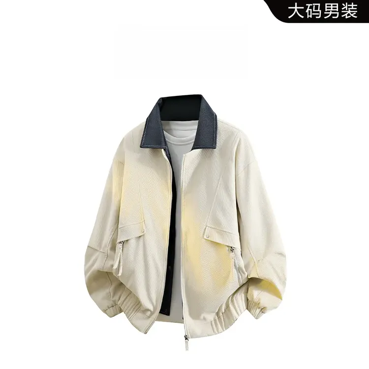 CH春秋大码拼接夹克外套男宽松休闲褶皱假两件上衣外套高级感男装