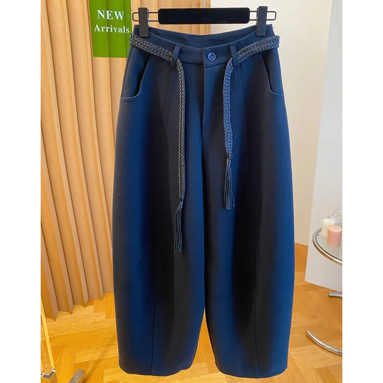 编制腰带毛呢西装裤女秋冬2025新款宽松休闲百搭香蕉裤弯刀裤长裤