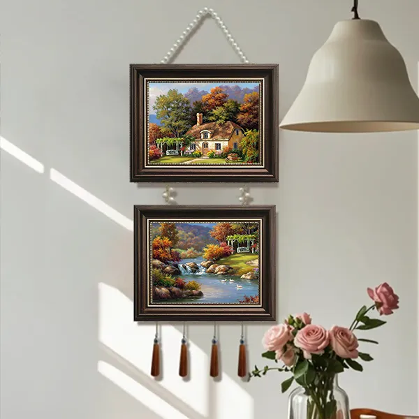 两联 送珍珠 风格风景装饰画沙发背景墙艺术油画客厅卧室时尚挂画