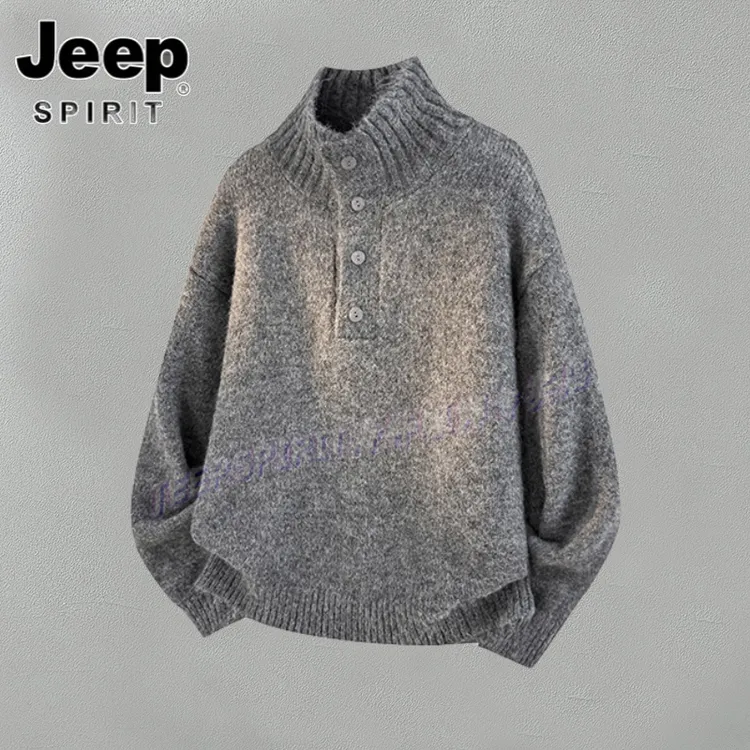 JEEP SPIRIT秋冬男士棉羊毛衣高级感宽松高领针织衫休闲美式上衣