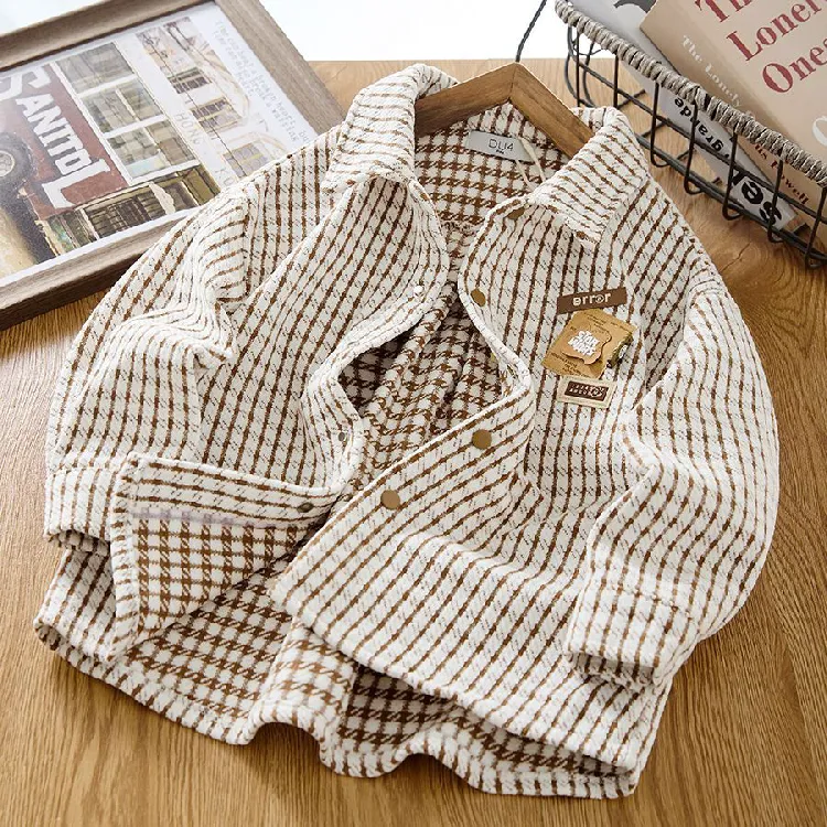 2025新款春秋薄款儿童长袖衬衫时尚男童外套休闲男孩秋装洋气衬衣