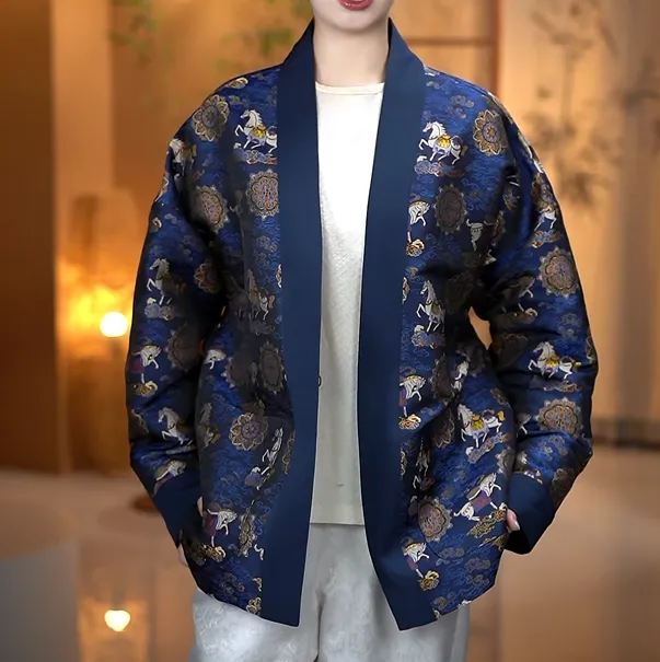 2576 可喜登新款『钱小萍 马上有福』宋锦四重纬男长袖国风外套