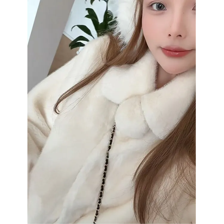 【瘦瘦】雪球兔团-大码翻领毛毛加厚保暖可爱百搭皮毛外套S02212