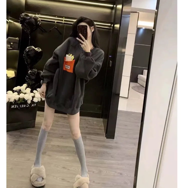 卫衣女2025年春秋新款设计感小众加绒加厚宽松小个子长袖盐系上衣