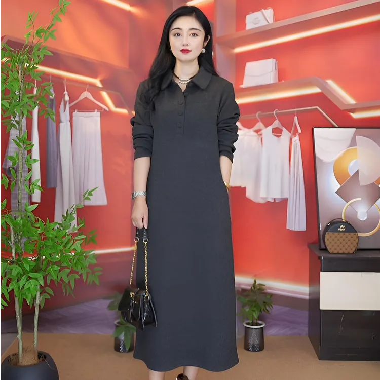 冬季加厚遮肉连衣裙长袖高腰气质显瘦长裙时尚百搭修休闲女打底裙