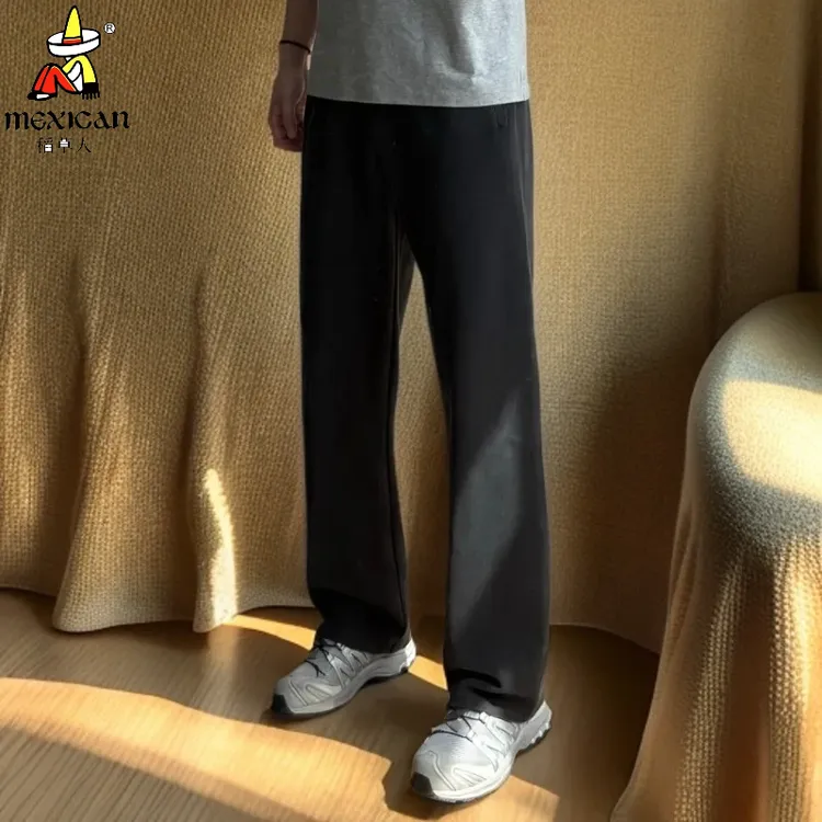 Mexican/稻草人直筒微喇做旧水洗灰破坏卫裤男宽松直筒运动休闲裤