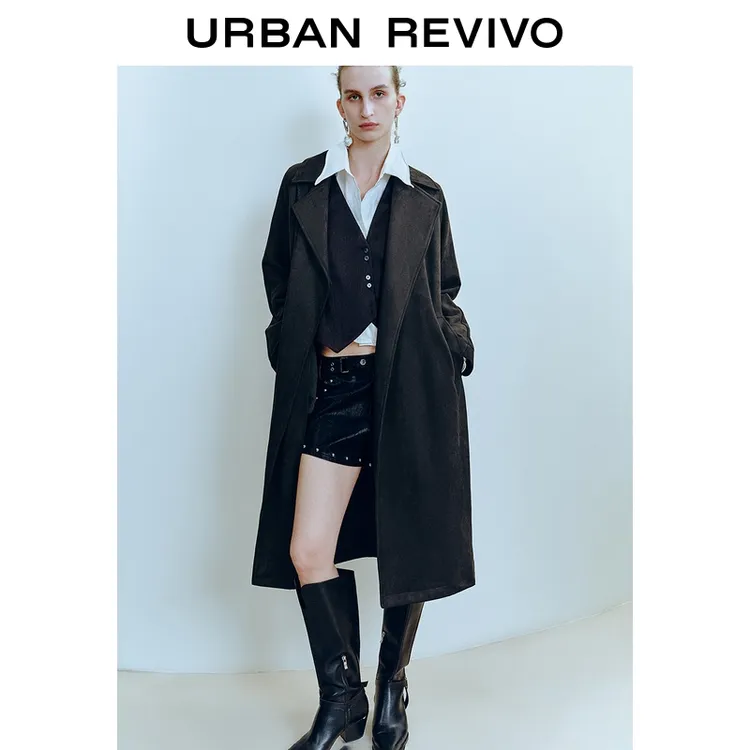UR2025秋季新款女装气质腰带大衣呢料外套UWM150032+