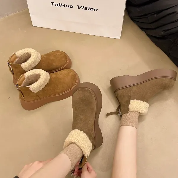 勃肯高帮加绒保暖雪地靴女2025新款复古百搭短筒棉靴厚底增高短靴