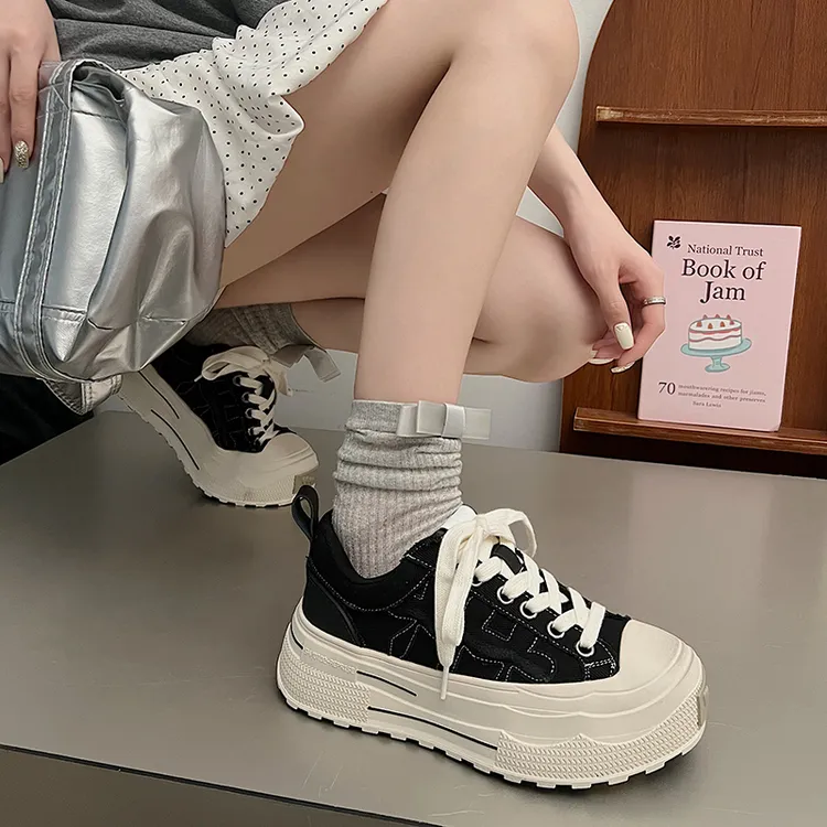 轻便舒适软底牛仔帆布小白鞋女2025春夏款增高5cm厚底鞋休闲板鞋