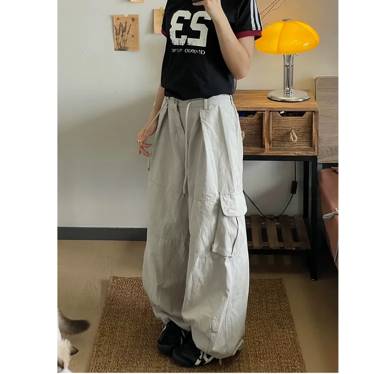 NOMIO美式抽绳阔腿宽松显瘦工装裤裤休闲裤设计感夏季百搭裤子