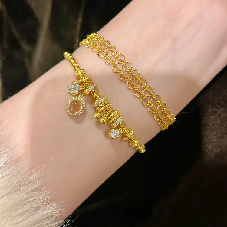 铜合金手链 龙心同款平安扣四叶花古法奢华盘缠复古高级感手链