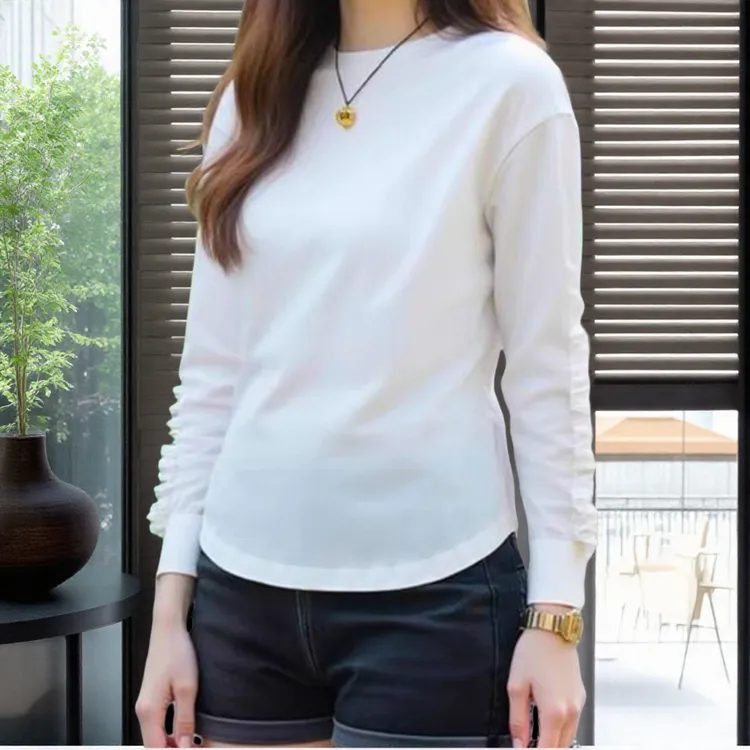 设计感袖口拼接蕾丝长袖T恤女2025春季新款简约休闲显瘦圆领上衣