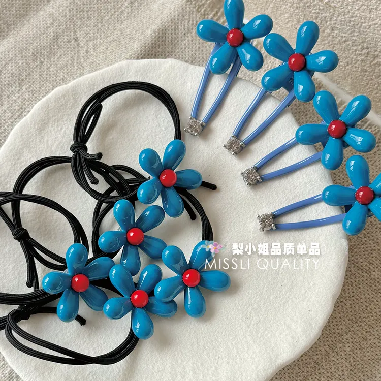 巨可爱小蓝花发绳发夹～原品质通勤百搭带钻发夹发饰女
