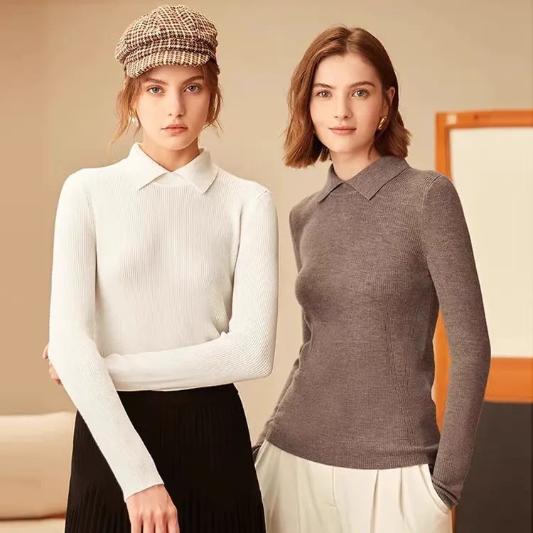 ｛专柜品质｝羊毛衫小翻领针织打底衫毛衣女修身弹力上衣A301124