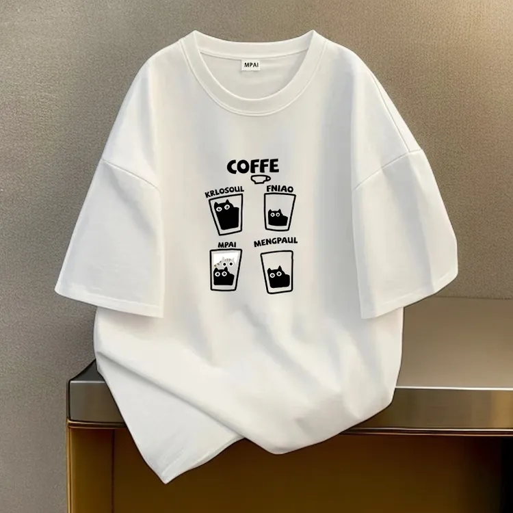 夏季爆款大码宽松短袖T恤痞帅慵懒风百搭趣味印花五分袖运动t恤衫