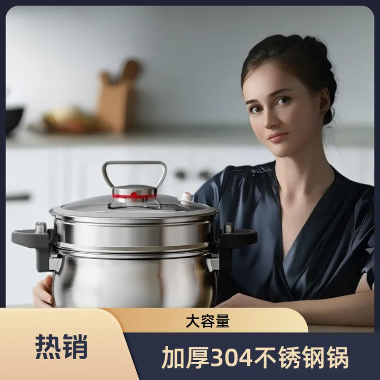 德国不锈钢加厚家用26CM大容量多功能蒸煮微压锅无涂层正品