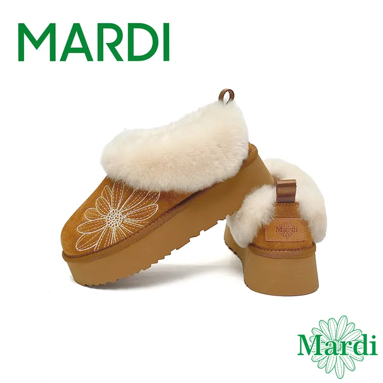 MARDI/玛尔帝低筒一脚蹬真皮毛加厚保暖加绒冬季雪地靴（跟高5cm）