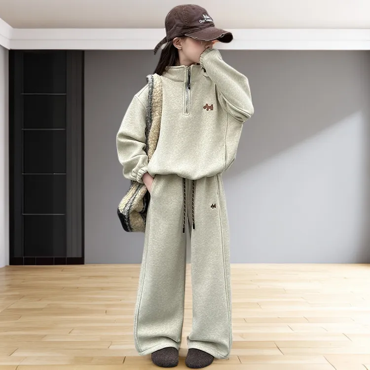 女童加绒加厚套装秋冬装2025新款洋气时髦童装女孩休闲卫衣两件套