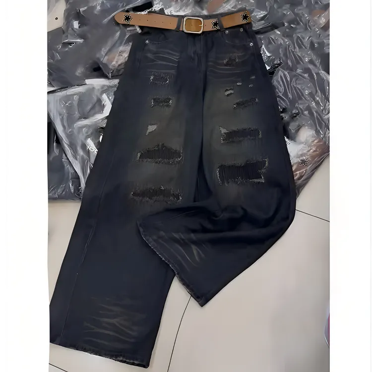 小施家欧版时尚设计显腿长窄版直筒牛仔裤9812