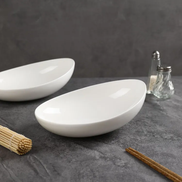 斜口碗9.5寸高级盘家用菜盘深盘高温白瓷家用陶瓷盘西餐厅西餐盘