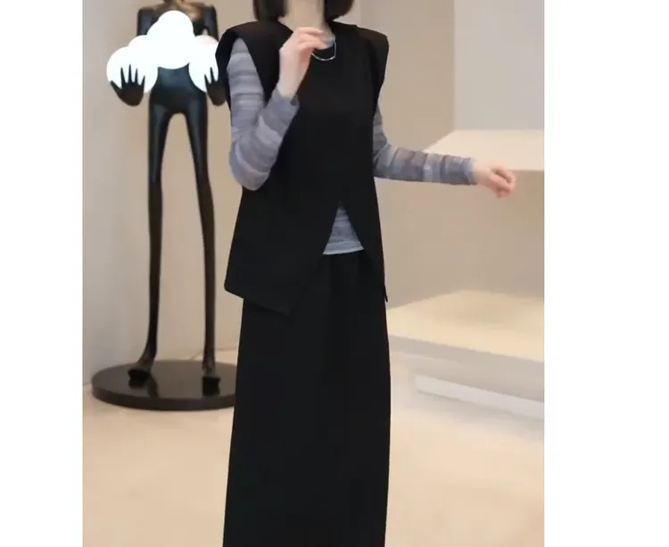 2024冬季新款时尚女装网红潮流气质靓丽漂亮马甲裙子套装女