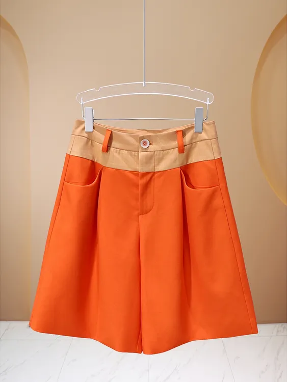 【韩哥女装】设计师高定欧货暖阳橙拼接休闲短裤7132A