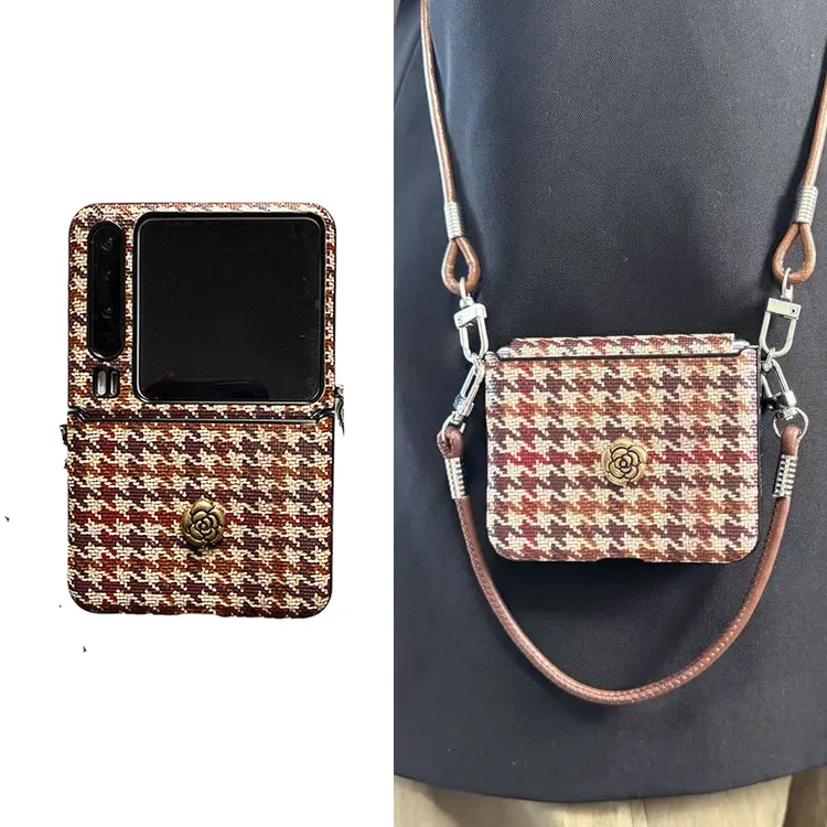 时尚红色千鸟格适用华为purax手机壳折叠屏pocket2典藏版荣耀小米