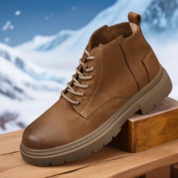 系带圆头户外百搭厚款素面防滑工装男靴马丁靴时尚真皮高帮冬季