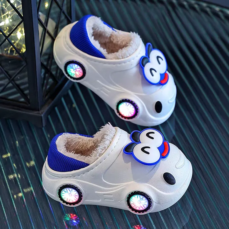 儿童棉拖鞋男童冬季卡通亮灯室内包跟家居保暖加绒中小童宝宝棉鞋