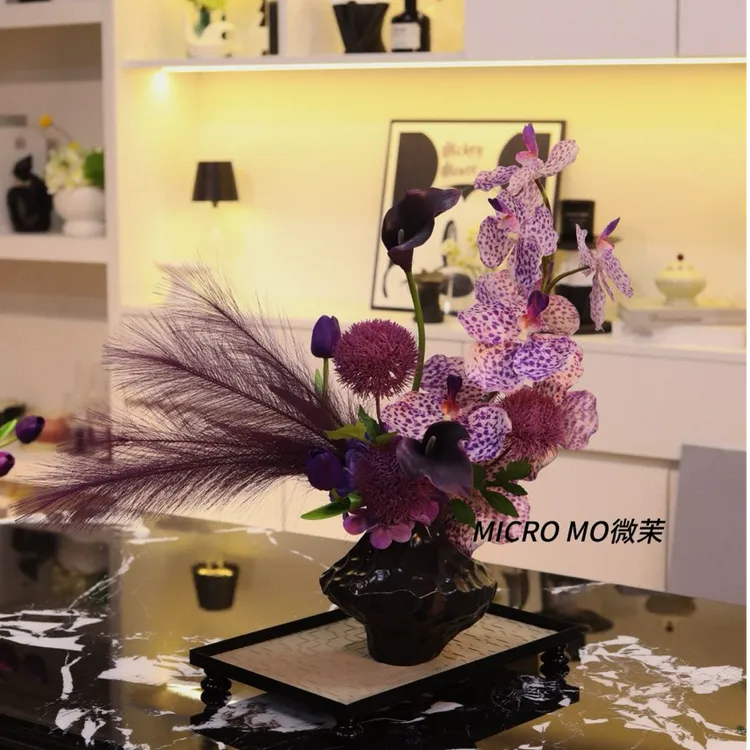 羽织星河黑色·假花仿真花·餐桌花轻奢高级感摆件家居装饰摆设