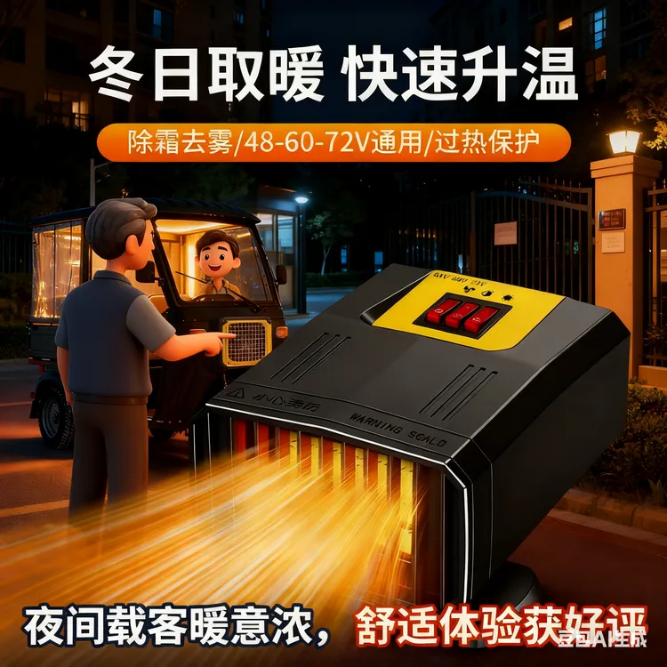 电动三轮车四轮车适用暖风机48V60V72V冬季速热除霜除雾取暖
