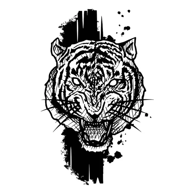 C02-老虎 草本果汁纹身贴纸女男防水持久不反光手臂霸气纹身图案