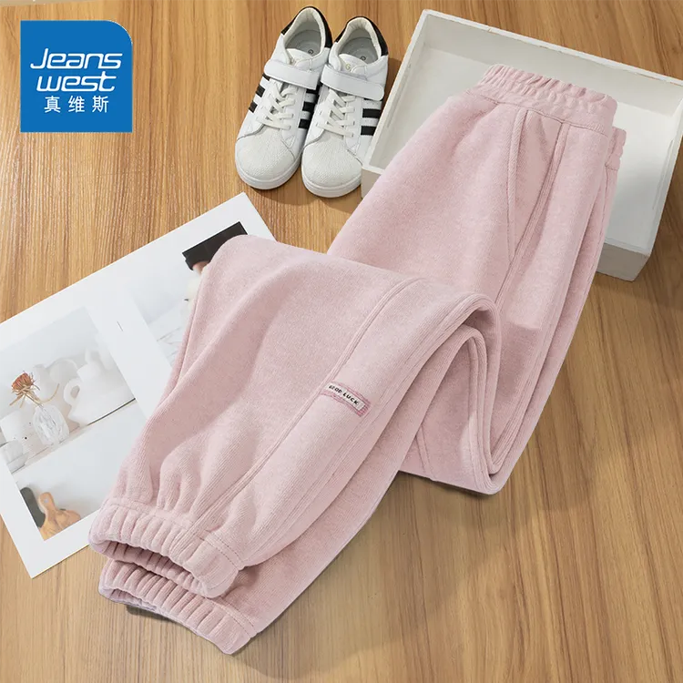 真维斯童装女童加绒卫裤冬季儿童洋气休闲裤卡通加厚保暖运动裤
