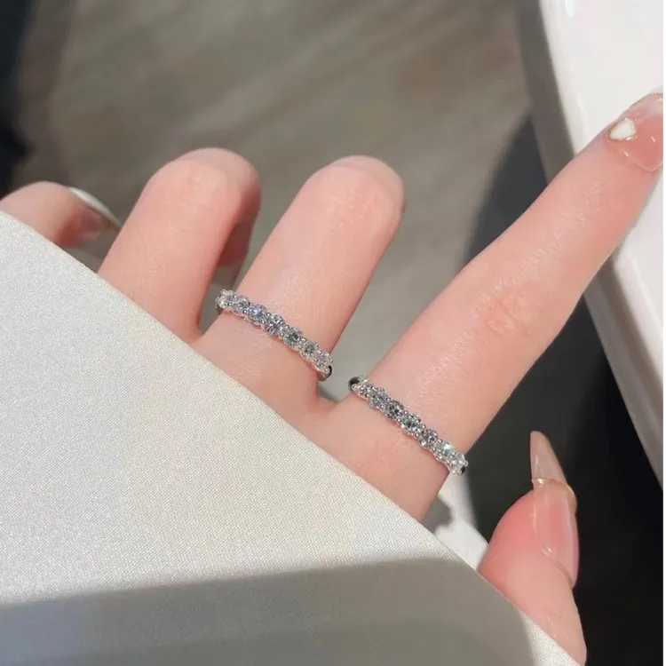 925银莫桑石戒指 流行时尚百搭气质七公主小众925银莫桑钻戒指女