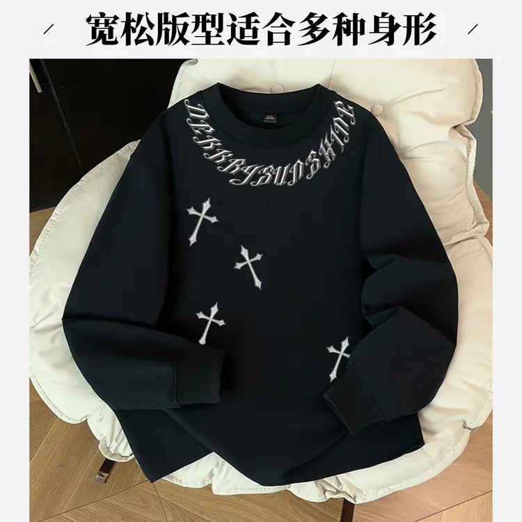 labzaa100%纯棉美式半圈英文印花长袖T恤女秋季宽松百搭休闲上衣