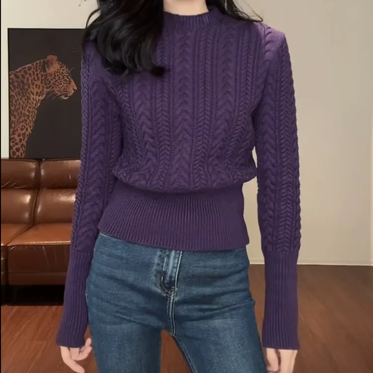 ZOUYASHIFA 麻花小立领收腰厚款毛针织衫 YSA89258