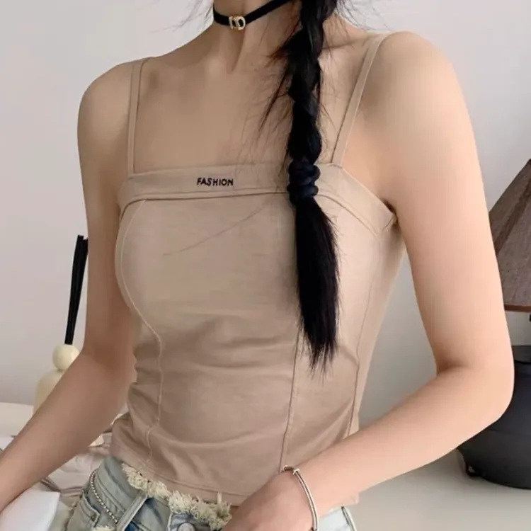 莫代尔一字领吊带背心女显瘦防走光带胸垫内衣运动风抹胸内搭打底