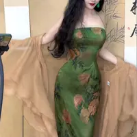 LHMknk1活动画报夫人原创自制复活款新中式挂脖显白 吊带裙 玉露