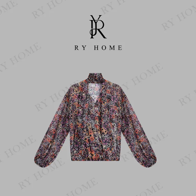 【容雨RYHOME】欧若风花色无领休闲衬衫251C1420