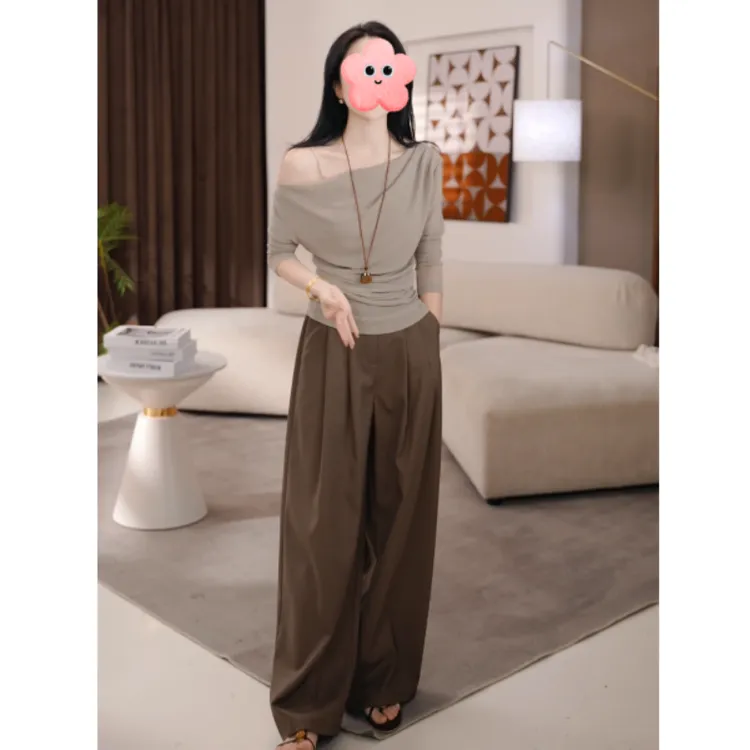 【欲感拿捏】褶皱修身长袖T袖早秋气质上衣+百搭休闲裤LK2505687