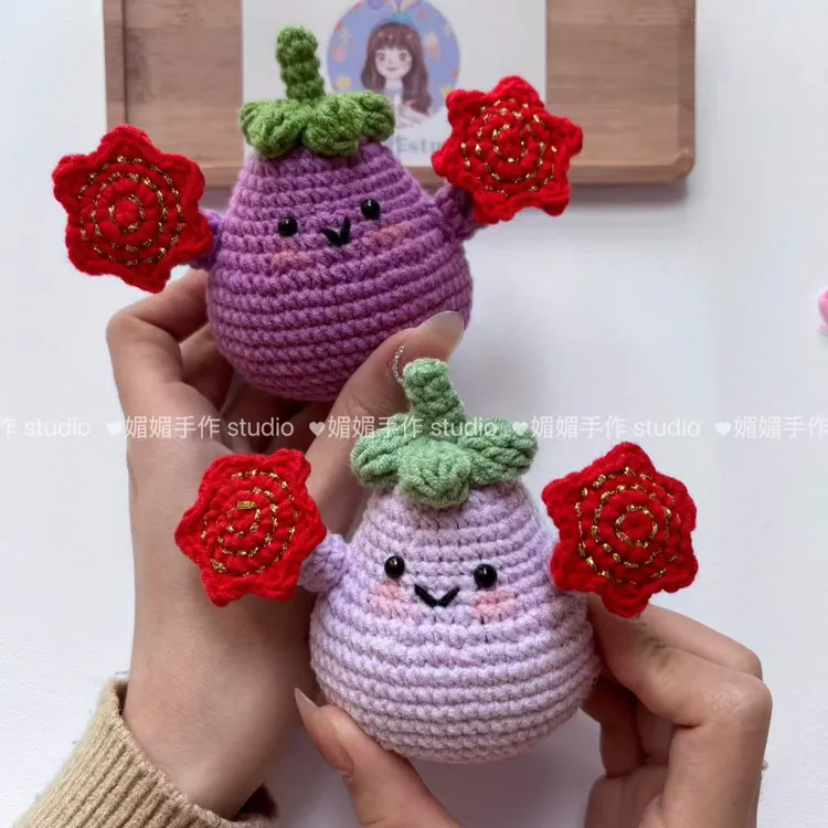 二人转茄子玩偶钩针编织diy材料包送朋友礼物毛线钩织挂件包挂件