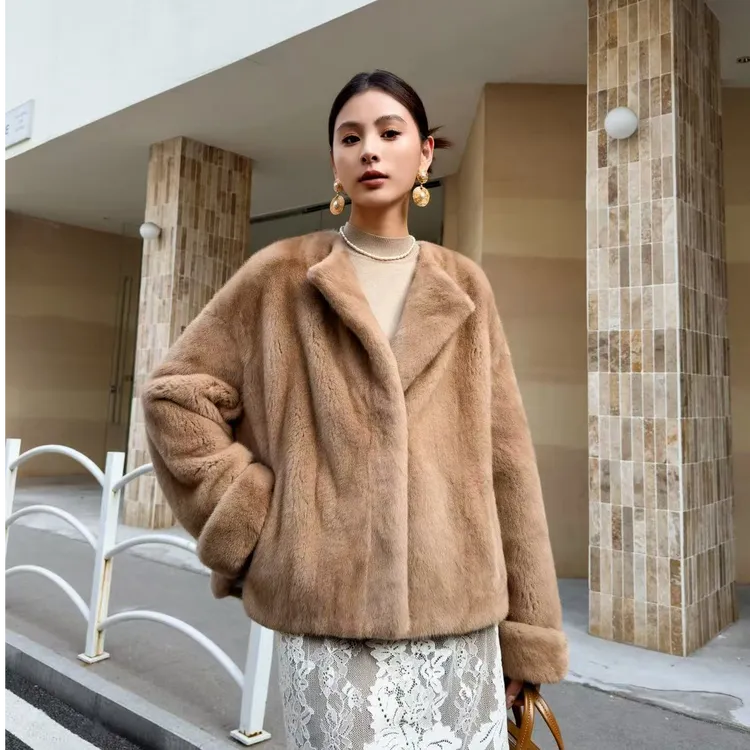 奢侈小姐 进口紫标天鹅绒整貂小母貂两穿貂皮大衣皮草挽袖外套女