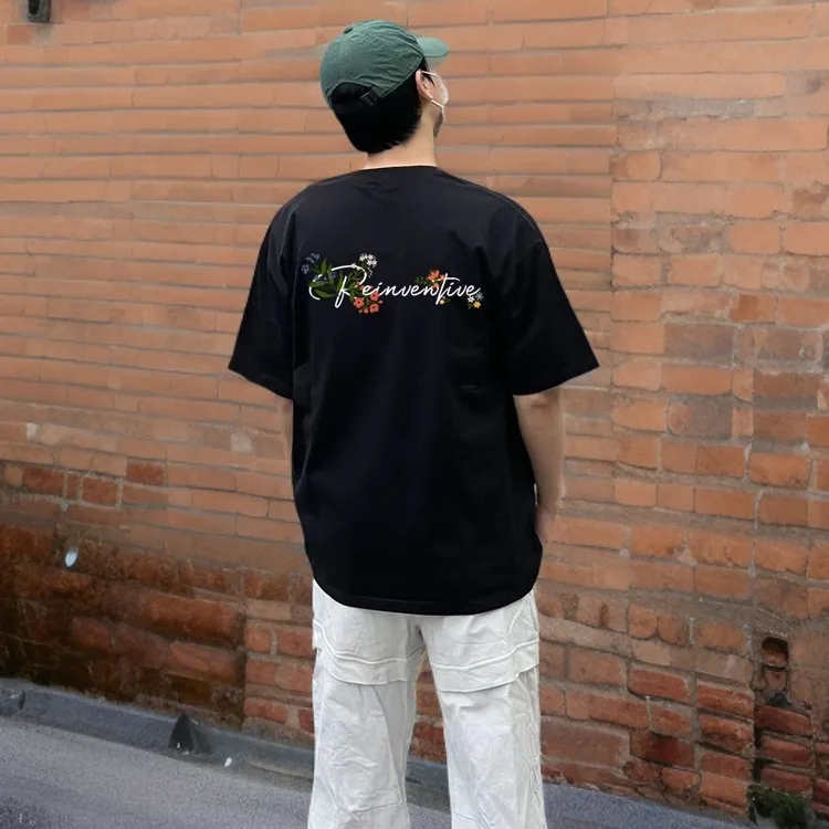 夏季圆领时尚花卉宽松短袖T恤重磅纯棉男生网红2025爆款新款半袖