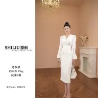 【十六定制】2025秋冬装新款女装御姐风气质V领镶钻拼接连衣裙51153