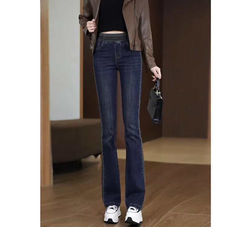 后妈裤高腰微喇牛仔裤女2025年新款秋冬加绒保暖百搭微喇叭裤子女