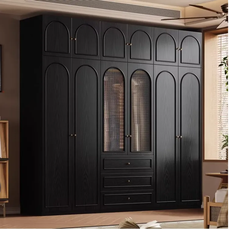 法式奶油风白色橡木家用卧室大小户型全实木衣柜衣橱一门到顶